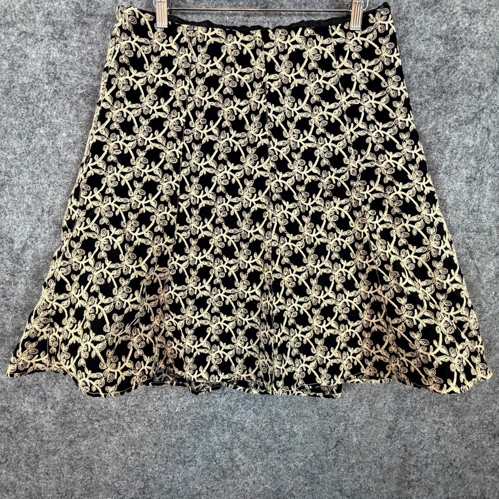 Axcess A-Line Skirt Womens 10 Black Tan Embroidered Floral Y2K Party Office Chic